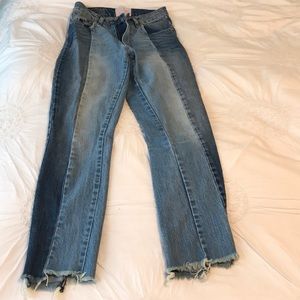 Distressed quilted two toned denim